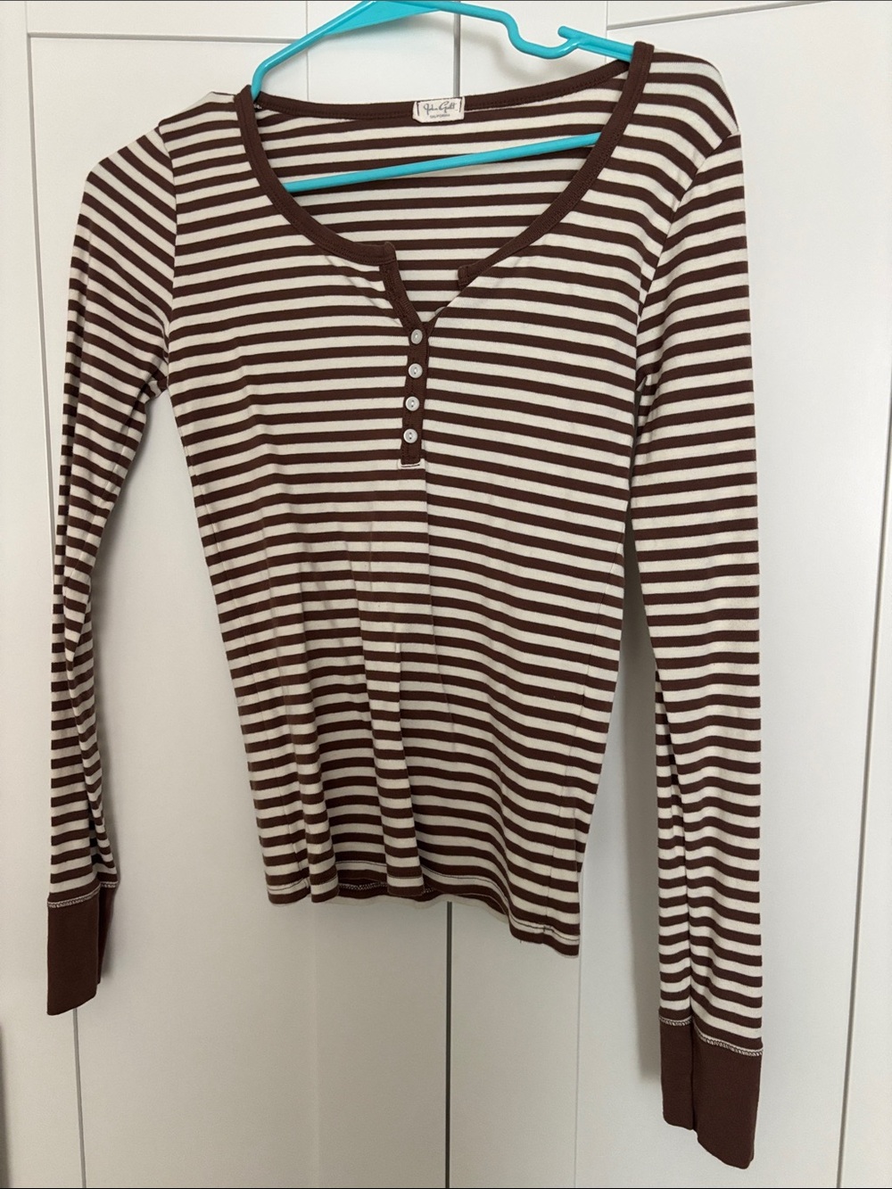 Striped John Galt Long Sleeve Top - Brown & Cream